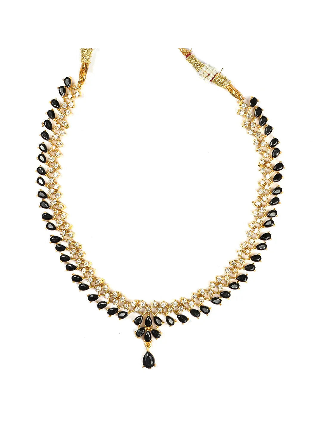 Elegant Black American Diamond Gold Plated Sleek Necklace | Shop Now!