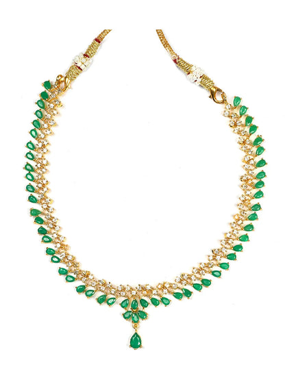 Stunning Green American Diamond Gold Plated Sleek Necklace | Shop Now!