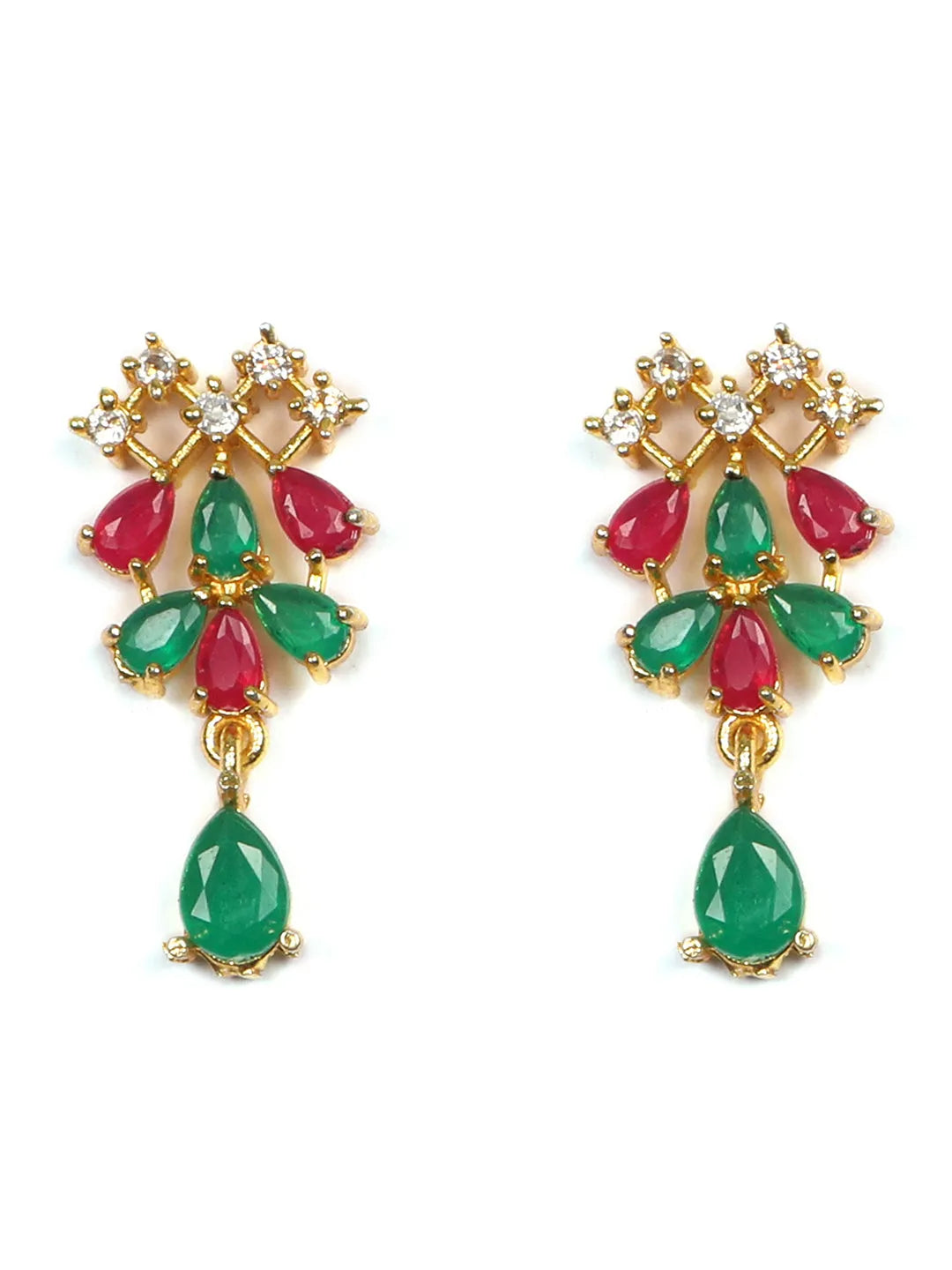 Magnificient Ruby-Green American Diamond Gold Plated Sleek Necklace | Shop Now!