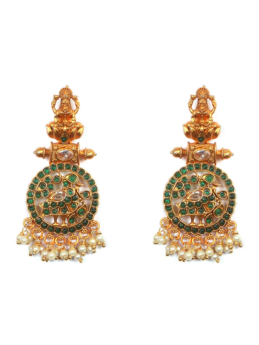 Gold Plated Green Temple Pusa Beads Necklace Set