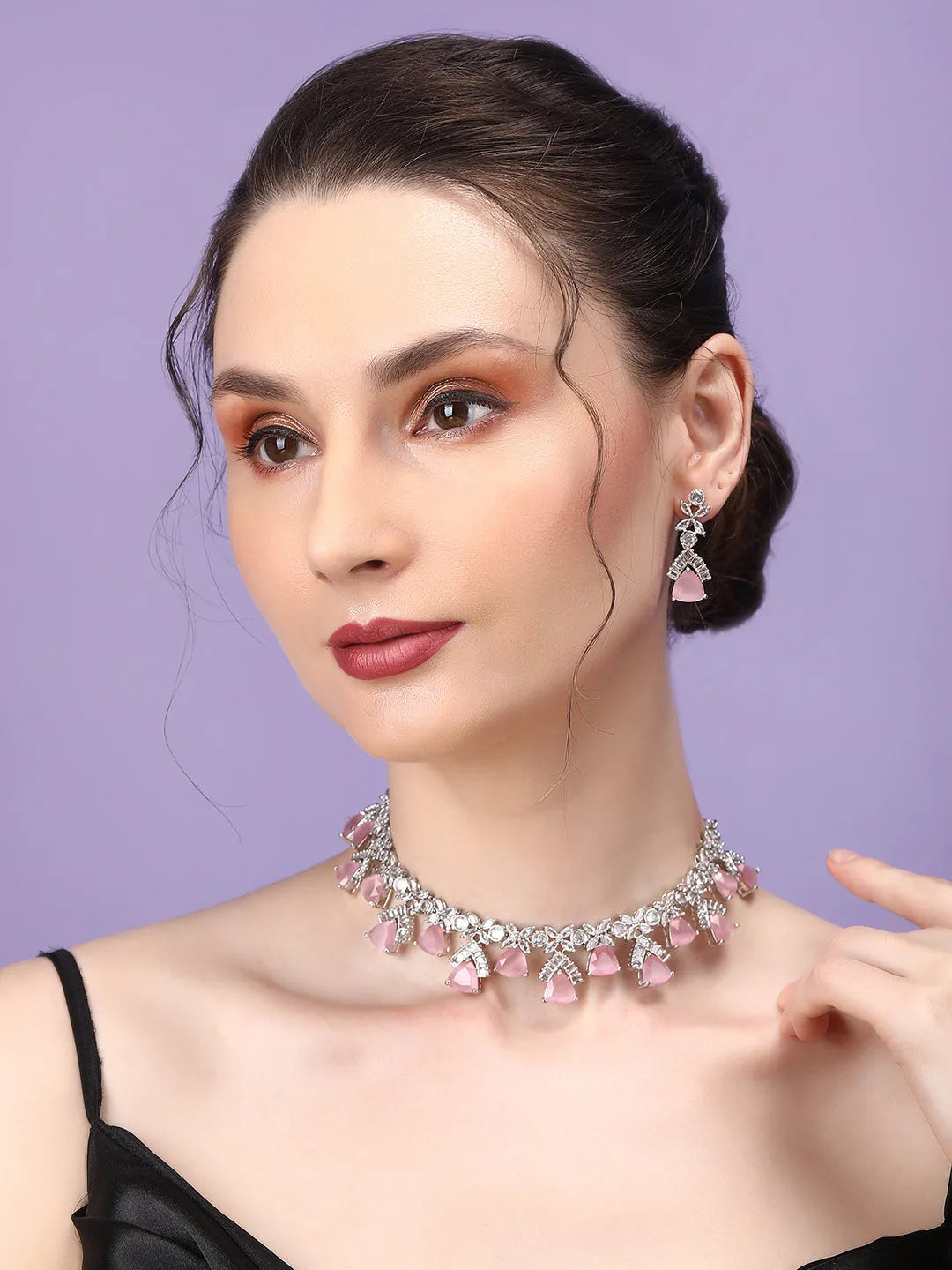 Pink CZ AD Necklace Set for Glamorous Look