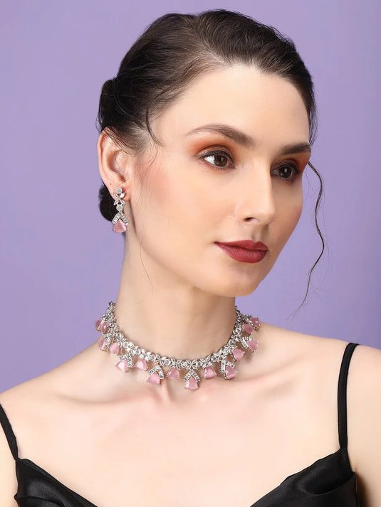 Pink CZ AD Necklace Set for Glamorous Look