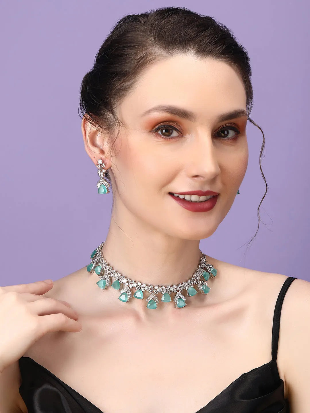 Turquoise CZ AD Necklace Set for Glamorous Look