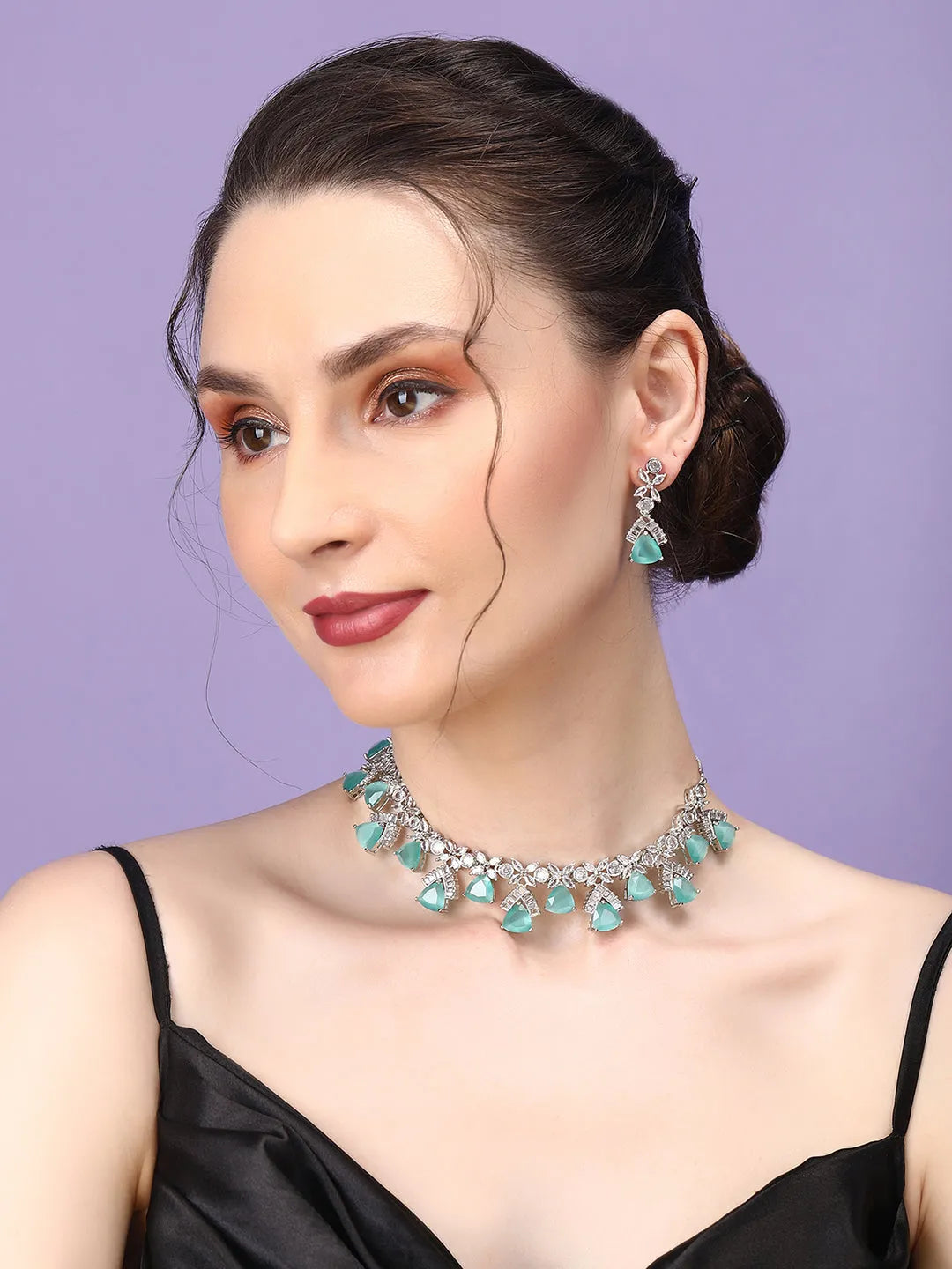 Turquoise CZ AD Necklace Set for Glamorous Look