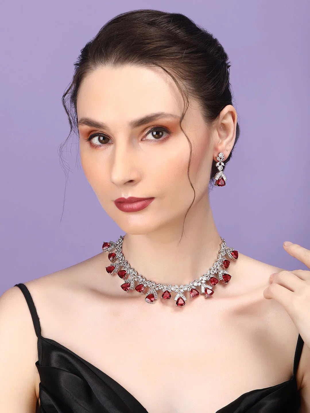 Red CZ AD Necklace Set for Glamorous Look