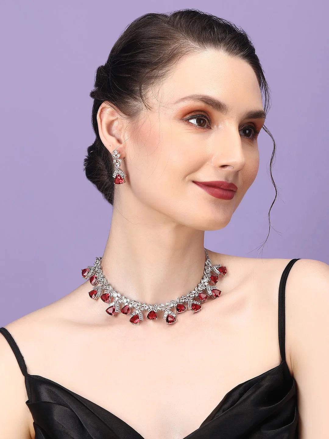 Red CZ AD Necklace Set for Glamorous Look