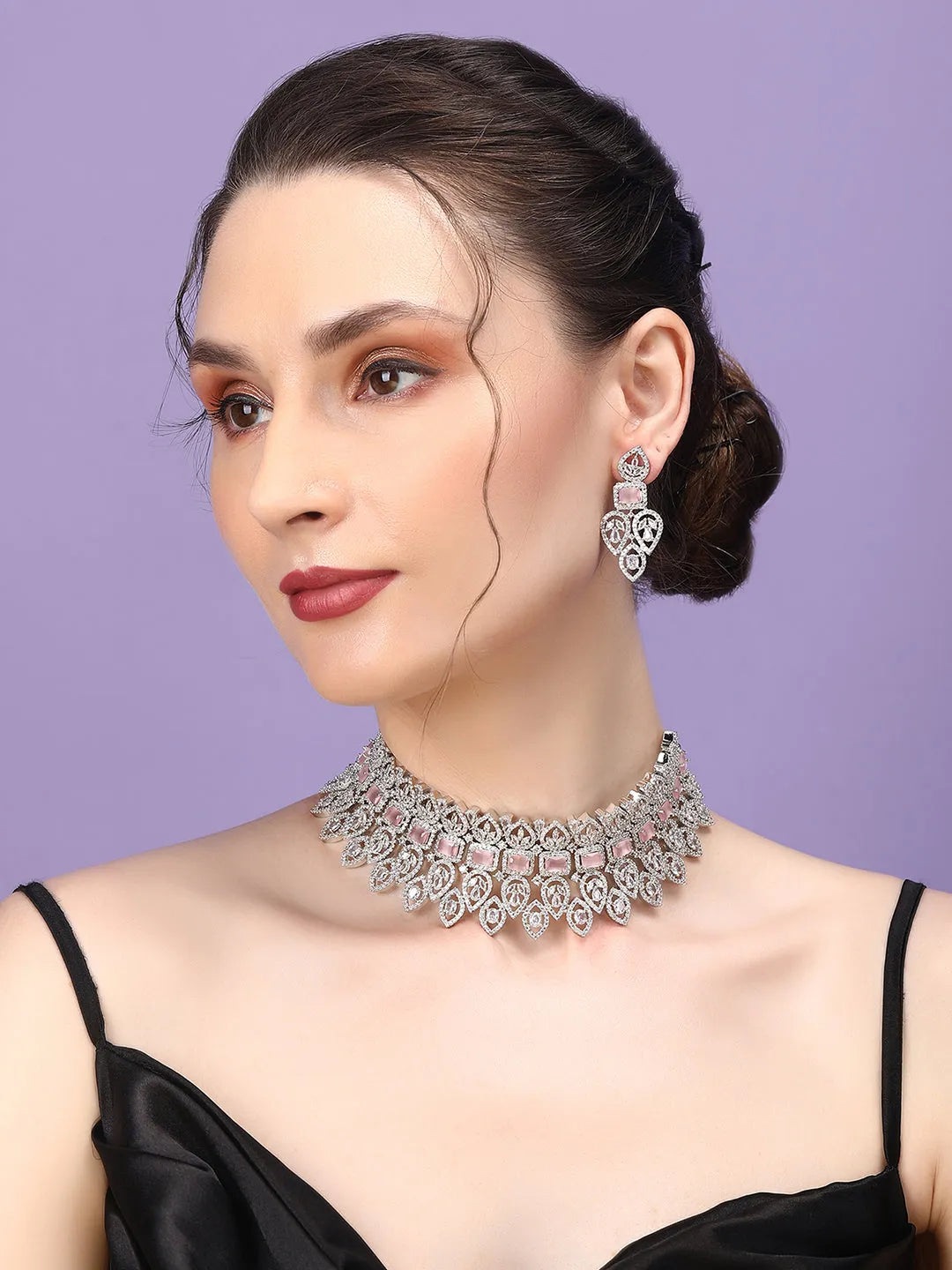 Luxurious Luxe Pink CZ Bridal Necklace Set