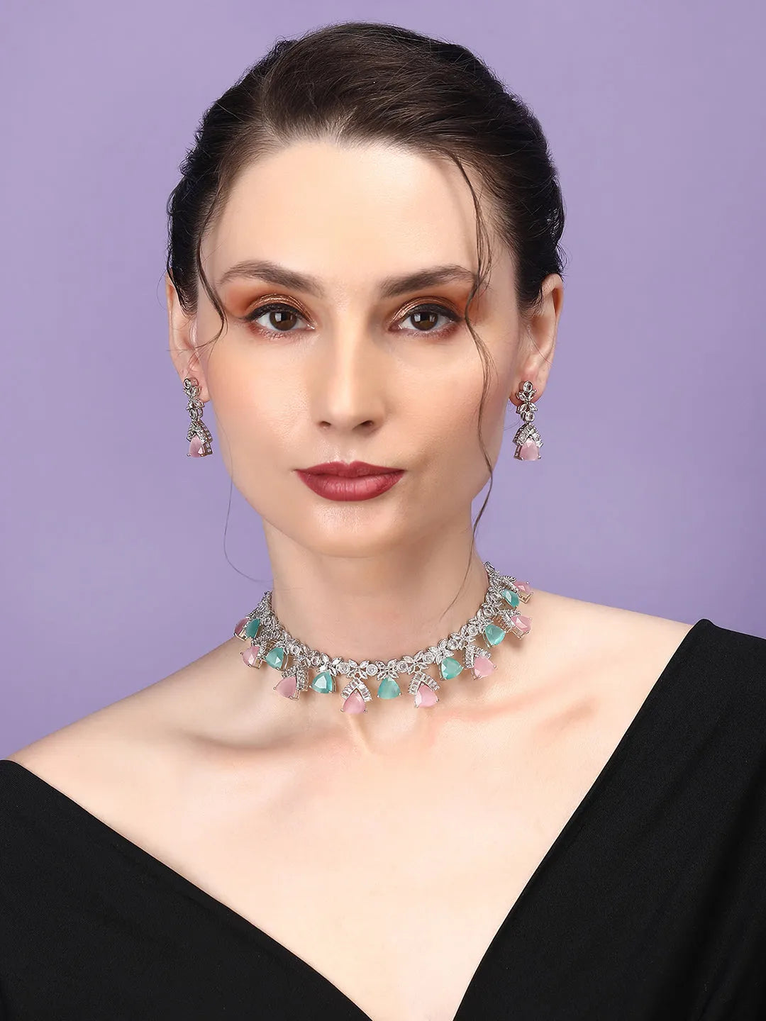 Multicolour CZ AD Necklace Set for Glamorous Look