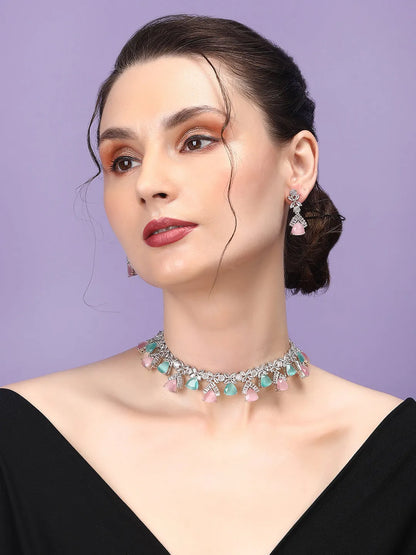 Multicolour CZ AD Necklace Set for Glamorous Look