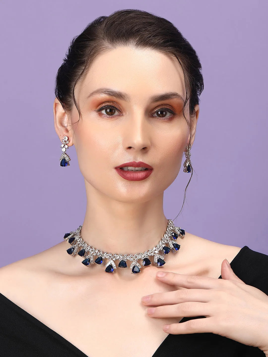 Blue CZ AD Necklace Set for Glamorous Look