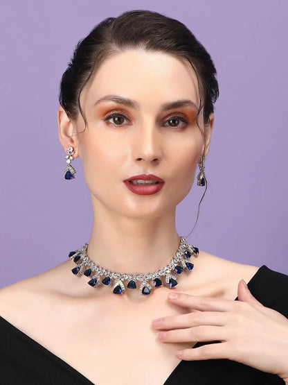 Blue CZ AD Necklace Set for Glamorous Look