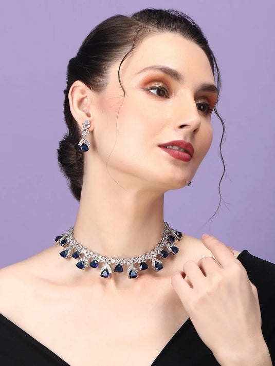 Blue CZ AD Necklace Set for Glamorous Look