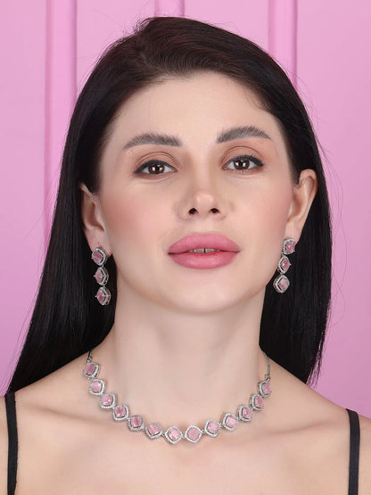 Eternal Sparkle: Precious Pink AD Sleek Necklace