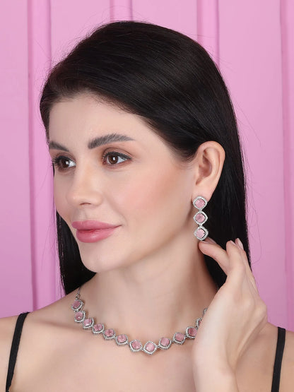 Eternal Sparkle: Precious Pink AD Sleek Necklace