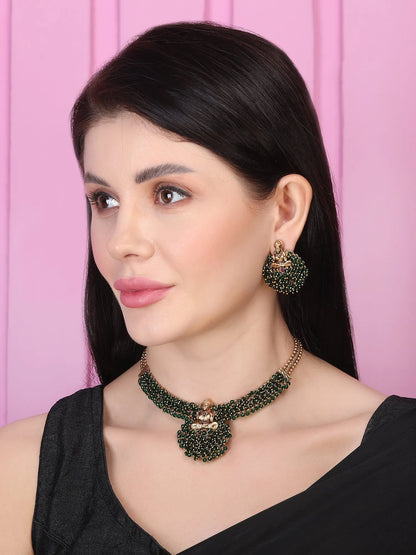 Gold Plated Green Hydra Necklace Set