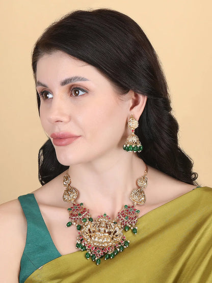 Gold Plated Lakshmi Pendant Necklace Set