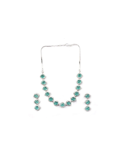 Eternal Sparkle: Glamour Crystral Green AD Sleek Necklace