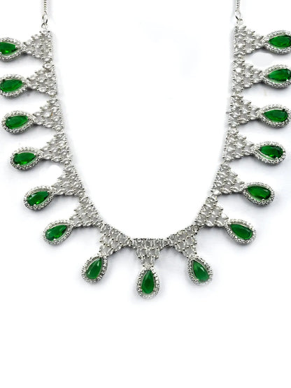 Green AD-CZ Tear Drop Statement Necklace Set