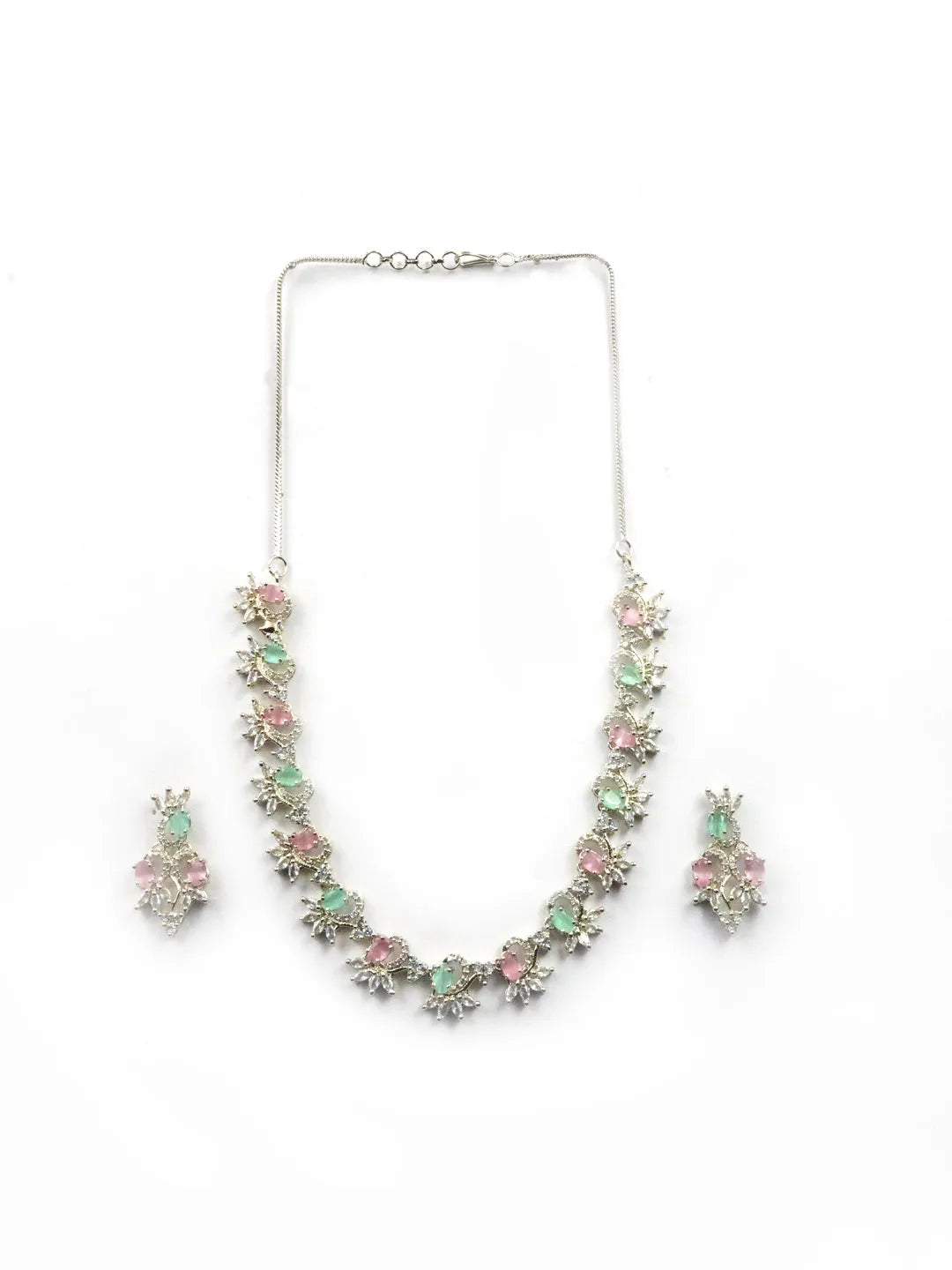 Elegant Multicolor American Diamond Sleek Necklace Set