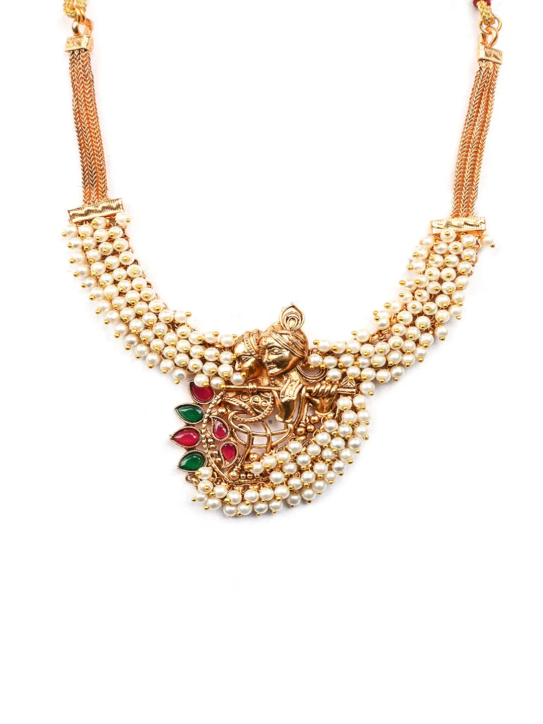 Luxurious Temple Radha Krishna White Hydra Necklace Set