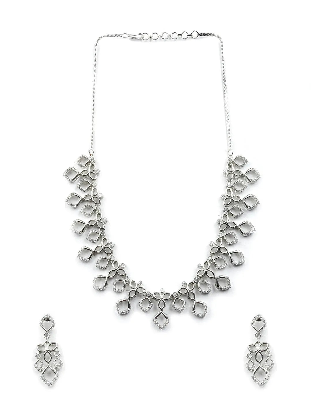 Glamourous Silver Plated Diamond Necklace Set