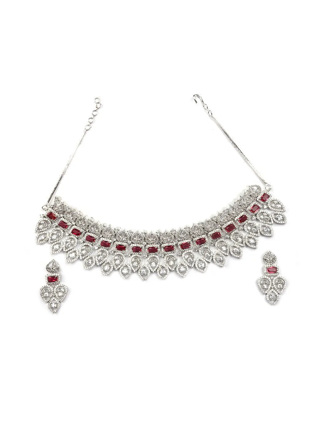 Luxurious Luxe Red CZ Bridal Necklace Set