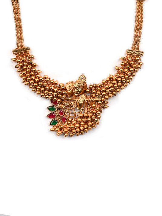 Luxurious Temple Radha Krishna Gold Hydra Necklace Set