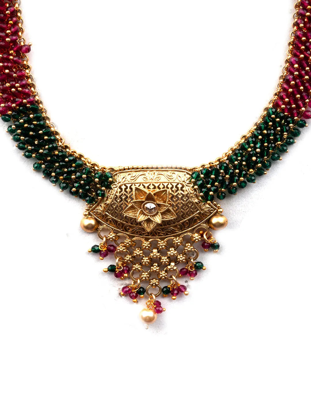 Ruby-Green Hydra Necklace Set In Dazzling Gold Finish