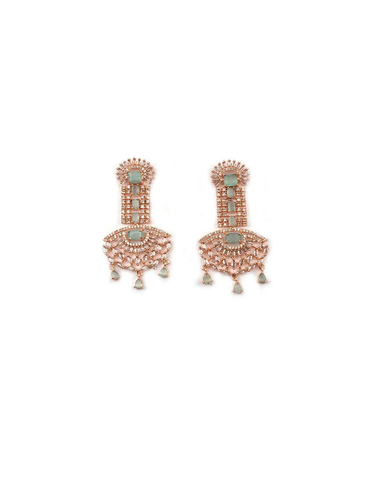 Exquisite Rose Gold Plated Big Size Turquoise AD CZ Studded Luxury Earrings