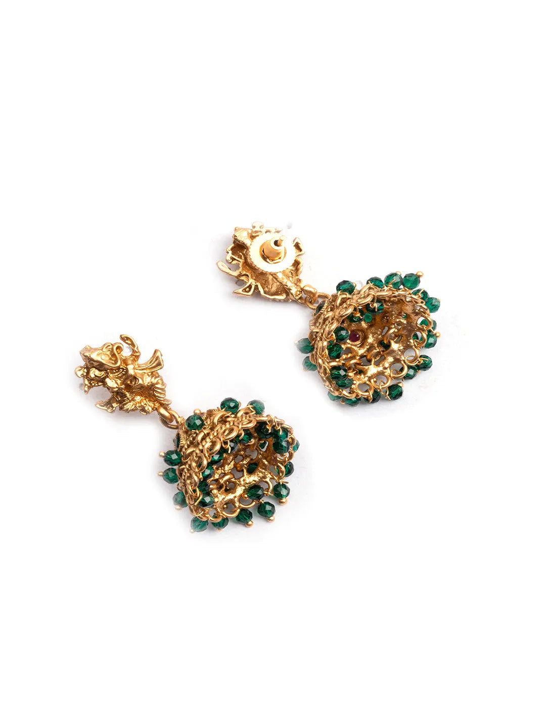 Precious Gold Plated Ganapati Green Hydra Beads Necklace Set