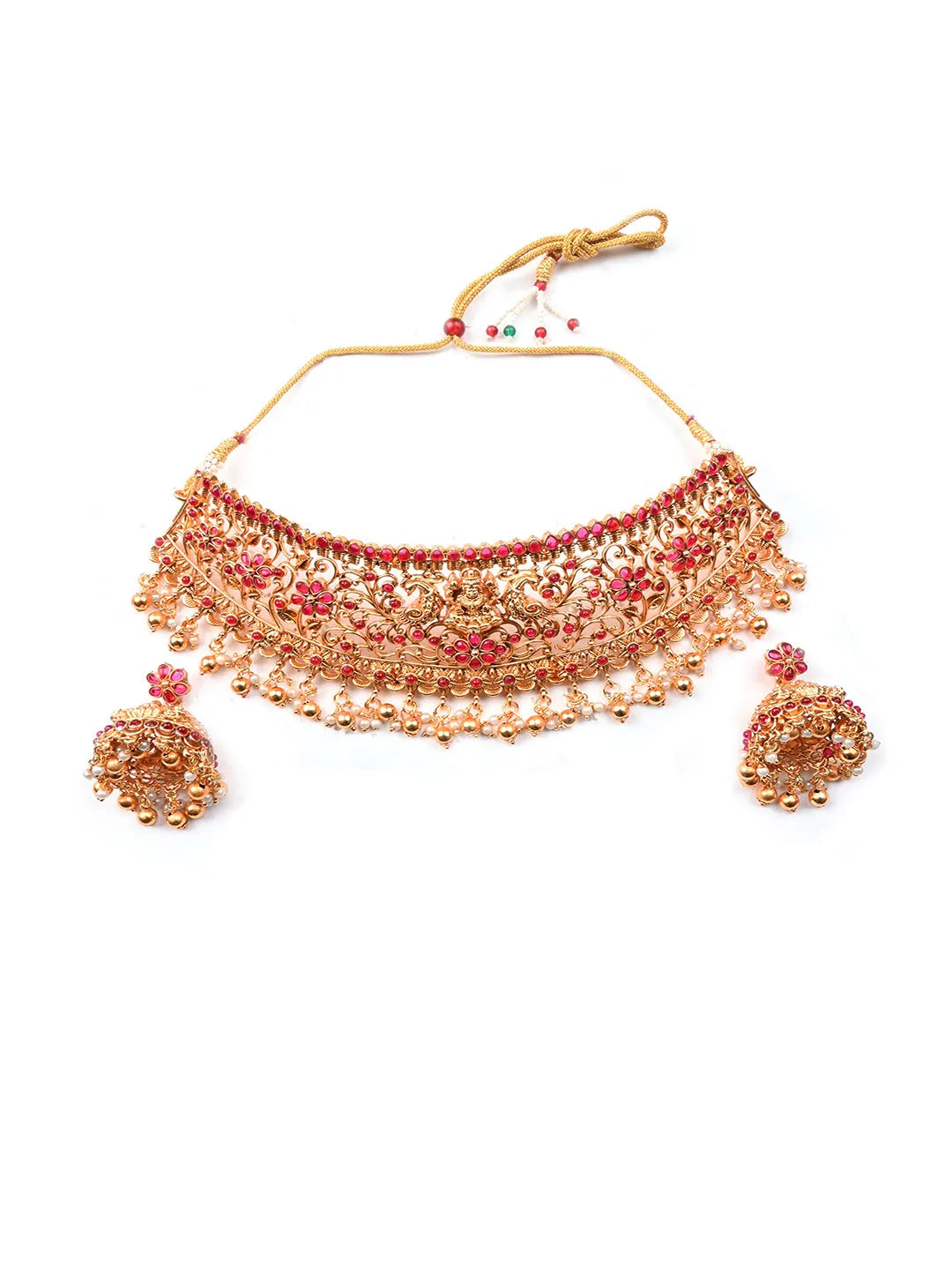 Luxurious Filigree Red Temple Choker Set