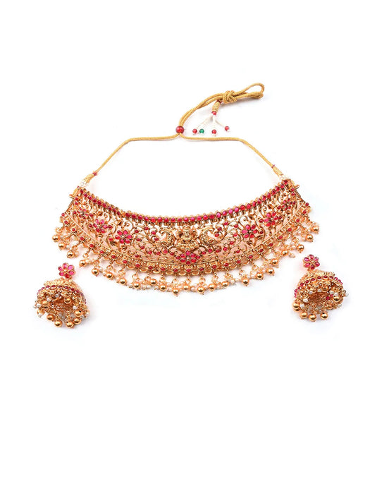 Luxurious Filigree Red Temple Choker Set