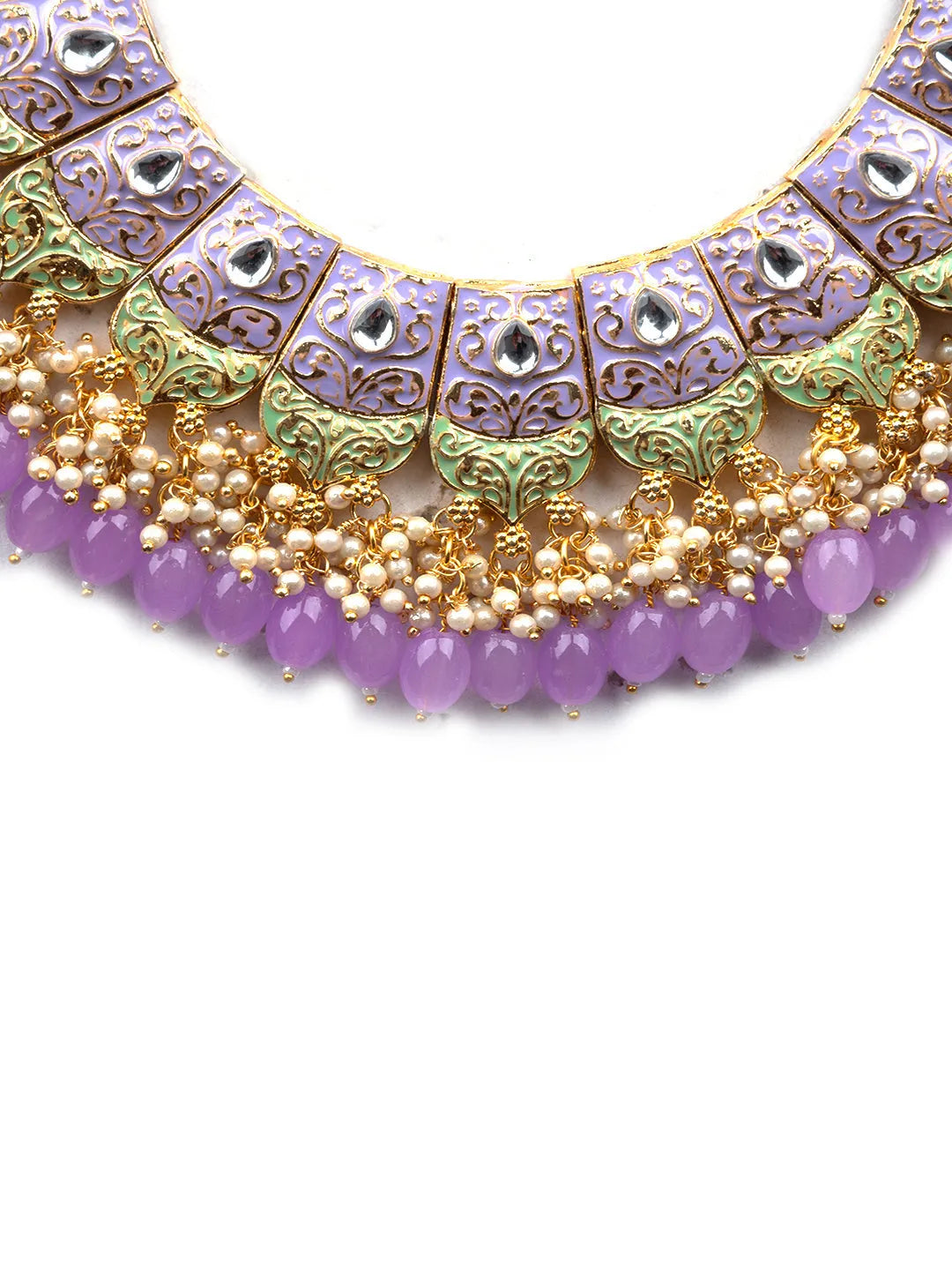 Luxurious Lavander Kundan Meenakari Droplet Necklace Set