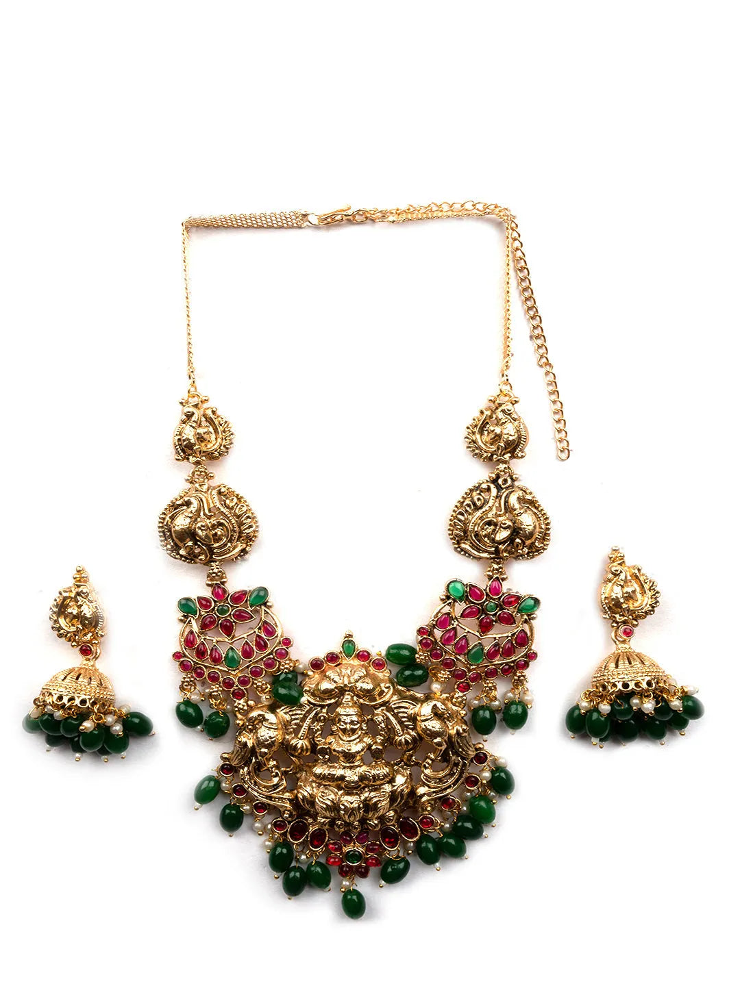 Gold Plated Lakshmi Pendant Necklace Set