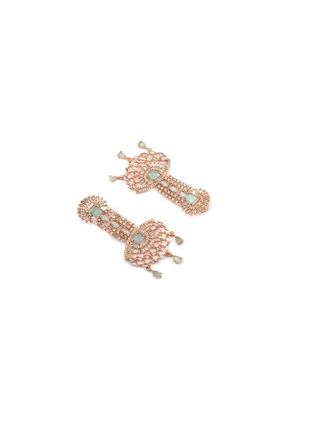 Exquisite Rose Gold Plated Big Size Turquoise AD CZ Studded Luxury Earrings