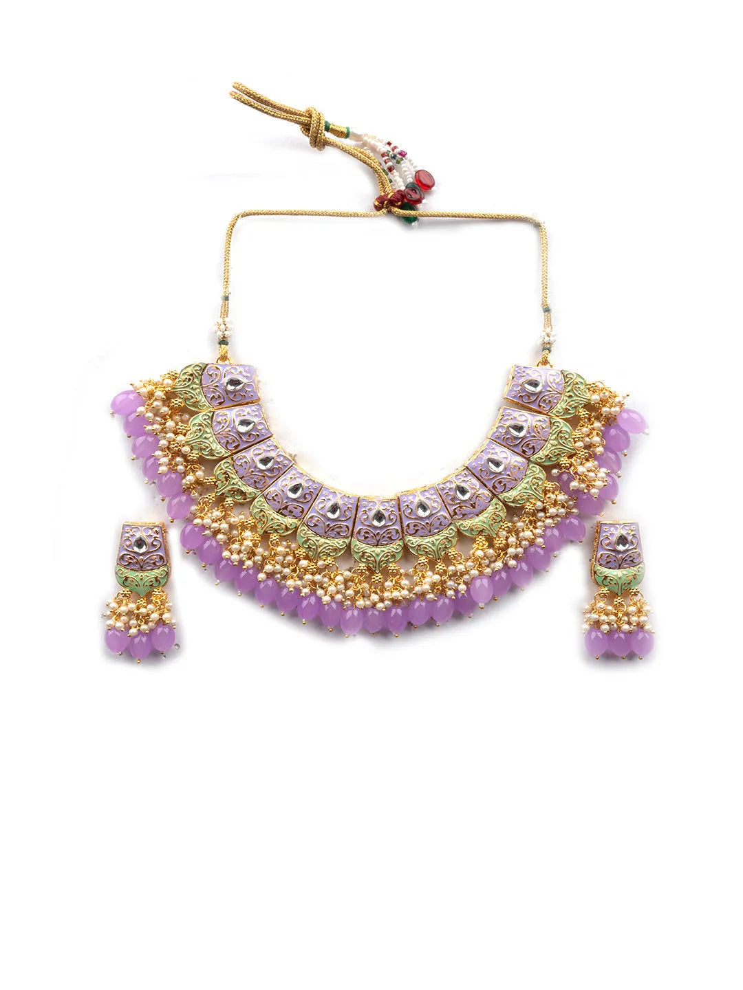 Luxurious Lavander Kundan Meenakari Droplet Necklace Set