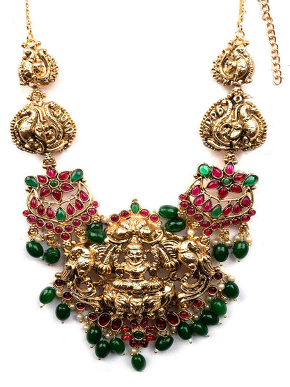 Gold Plated Lakshmi Pendant Necklace Set