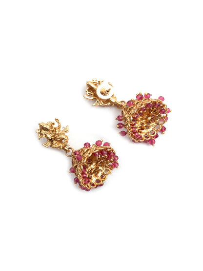 Precious Gold Plated Ganapati Red Hydra Beads Necklace Set