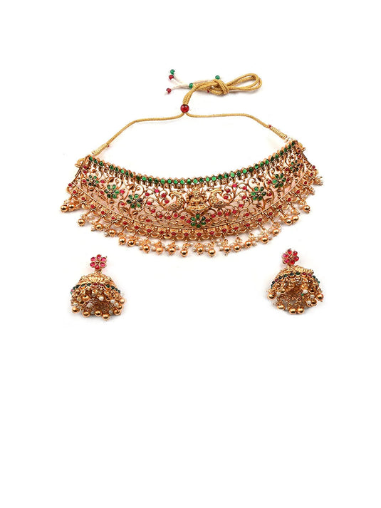 Luxurious Filigree Red Green Temple Choker Set