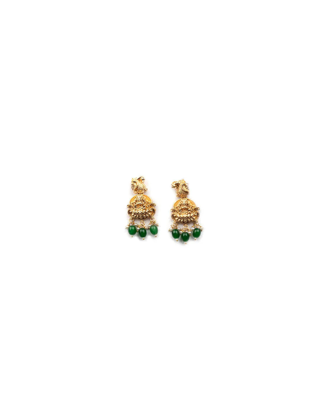 Gold Plated Temple Green Beads Combo Jewelry Set