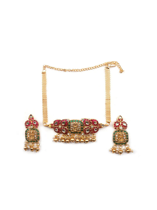 Ruby Green Kemp Studded Temple Choker Set