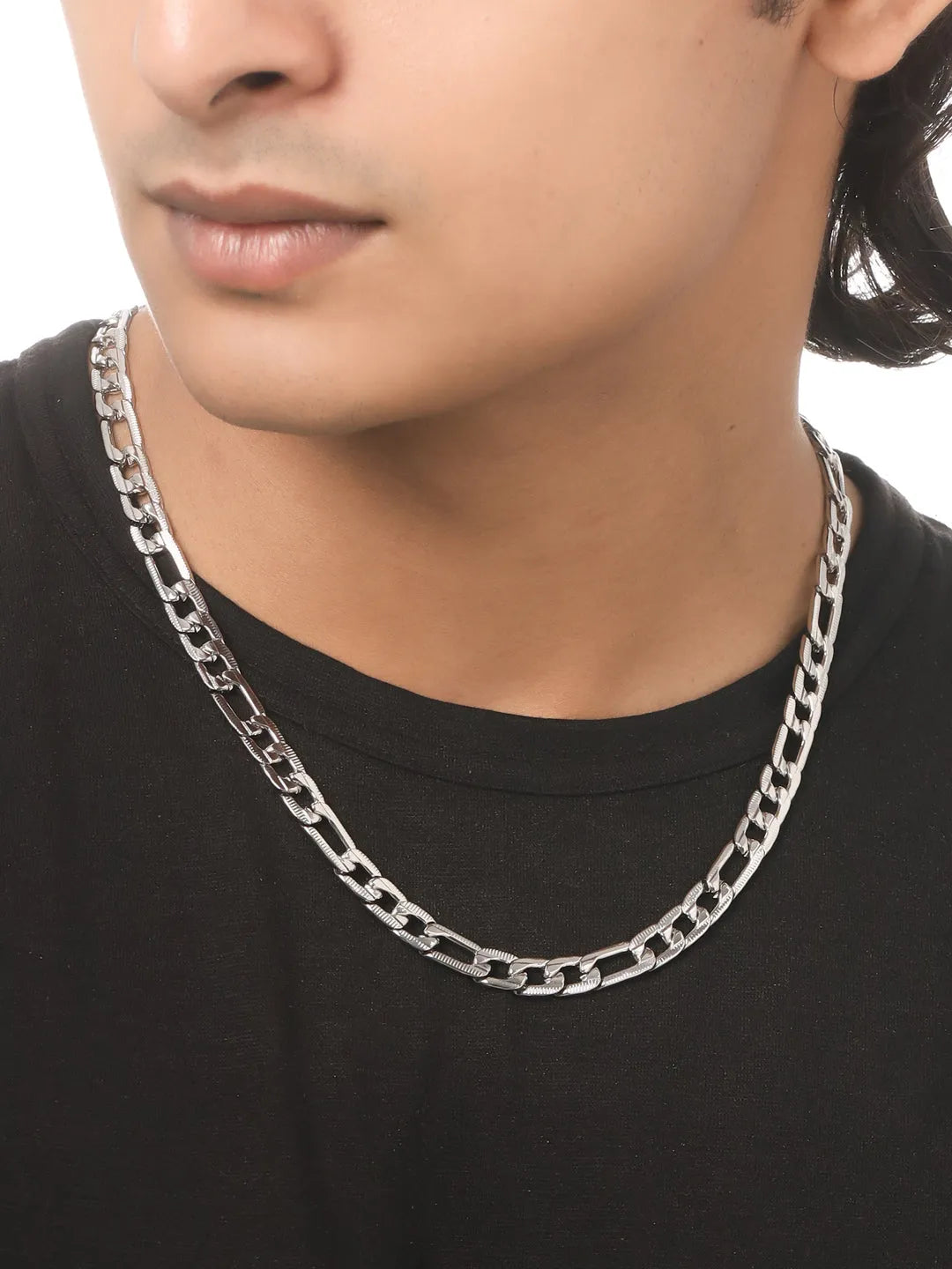 Men Silver-Toned Stainless Steel Rhodium Plated Chain