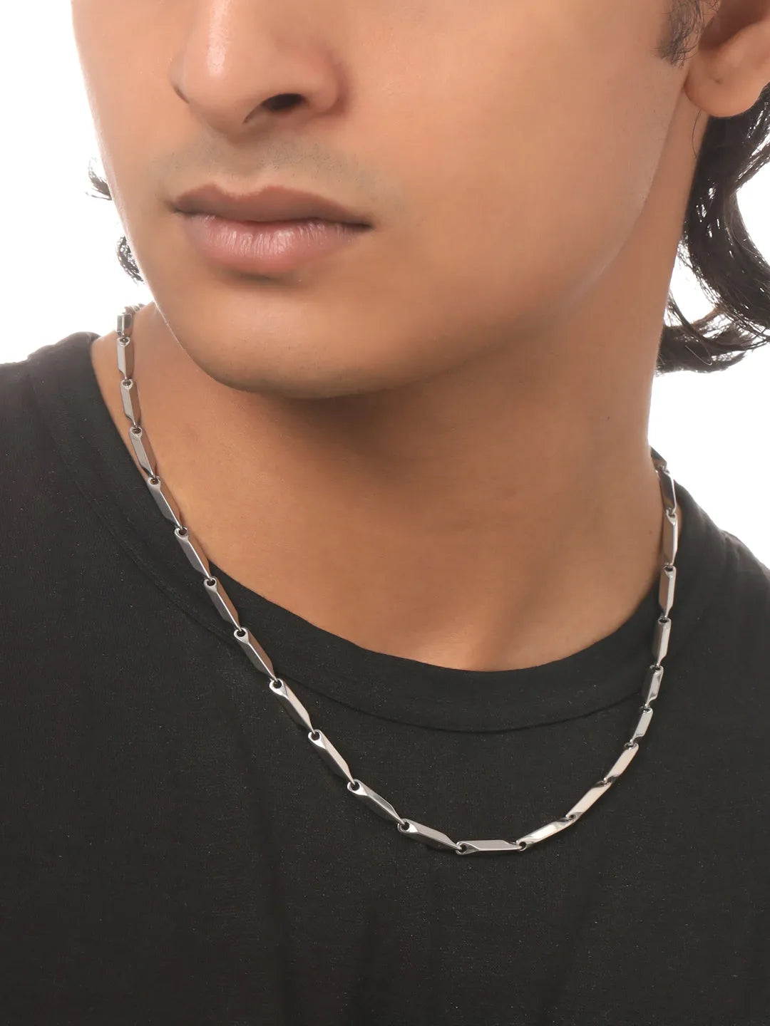 Men Silver-Toned Stainless Steel Rhodium Plated Chain