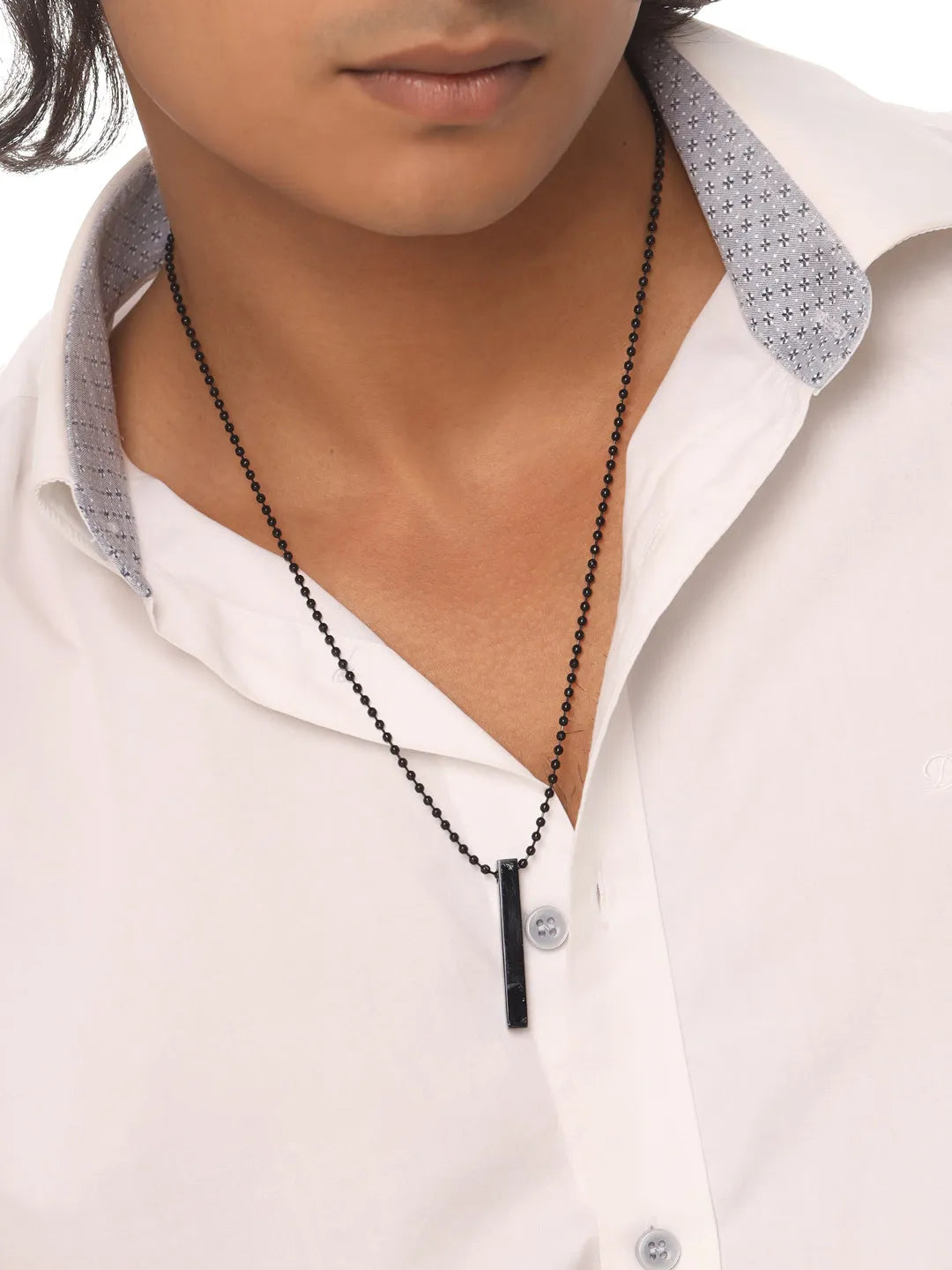 Men Black -Toned Stainless Steel Rhodium Plated Chain With Pendant