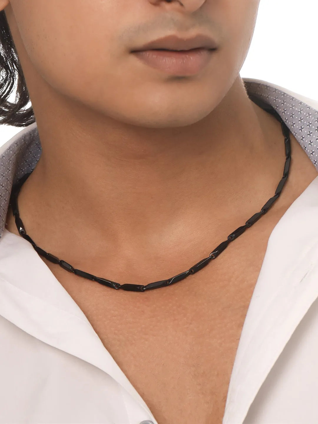 Men Black -Toned Stainless Steel Rhodium Plated Chain