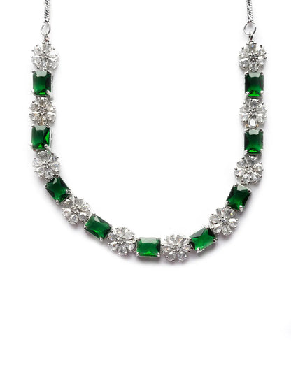 Exquisite Green Flower Motif CZ Sleek Necklace Set