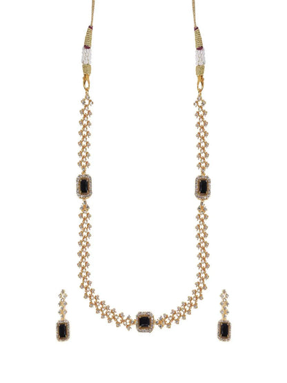 Exquisite Gold Plated Black Designer AD Necklace Set | Trendy Jewelry