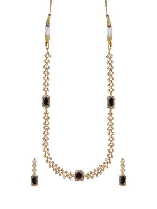 Exquisite Gold Plated Black Designer AD Necklace Set | Trendy Jewelry