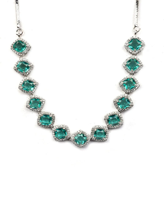 Eternal Sparkle: Glamour Crystral Green AD Sleek Necklace