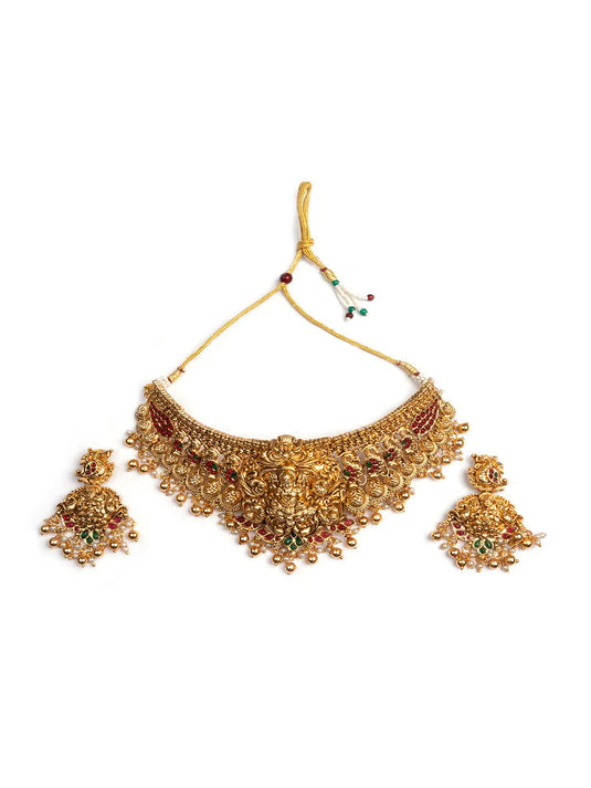 Matte Finish Lakshmi Choker With Golden Beads